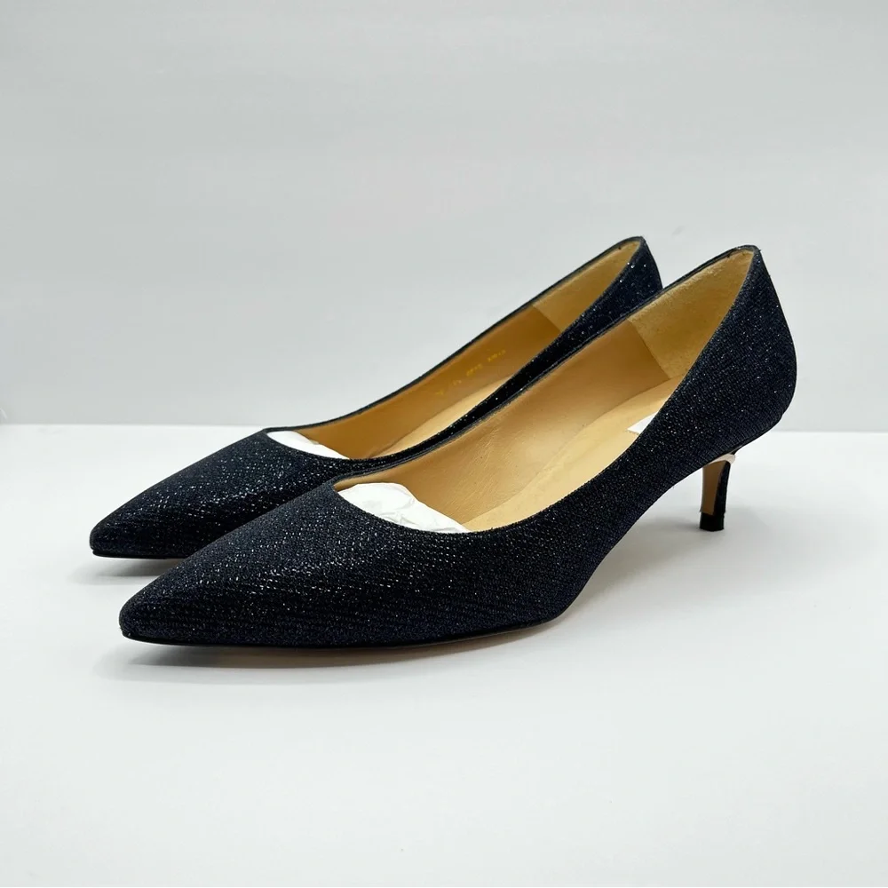 LK Bennett Women’s Sz 10.5 Audrey Kitten Heels Sparkle Navy Blue Wedding Fancy